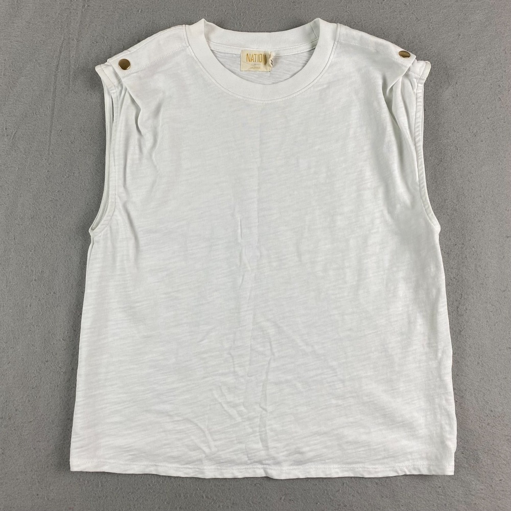 Nation LTD Muscle Tee Women M white gold Marina Shoulder Snap Cotton Tank Top